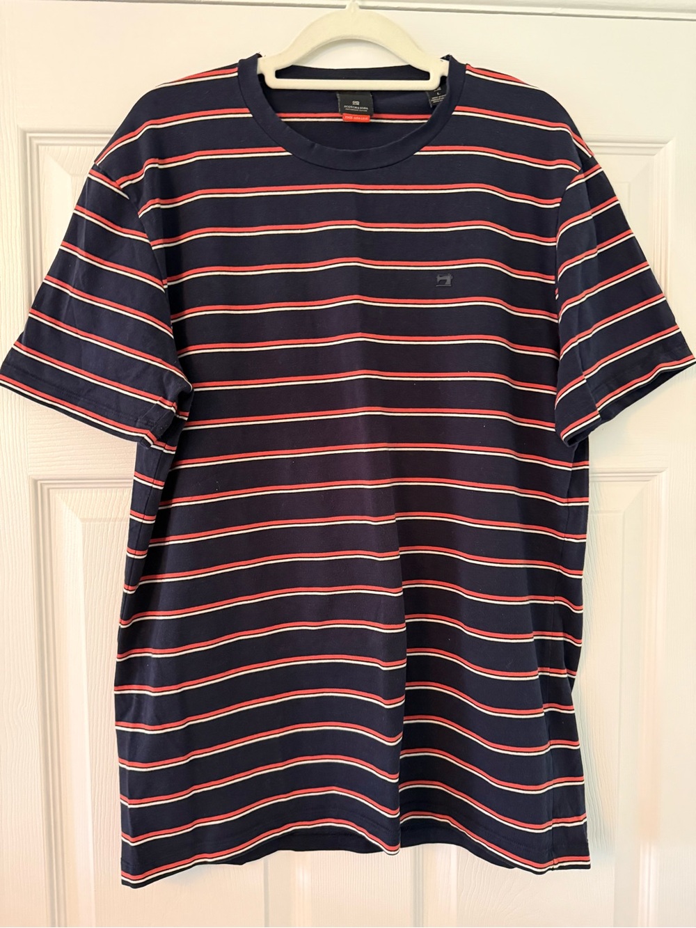 Scotch & Soda Navy T-Shirt with Red and White Stripes